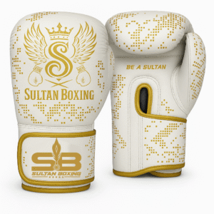 Sultan Boxing Premium Training Gloves – White & Gold Edition